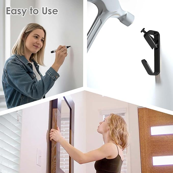 Picture Hangers, Extra Thick, 30 lb, for Decorative Drywall & Plaster Walls - Small Nails for Painting, Frame Hooks to Hang for Hanging, 50 pcs, Black