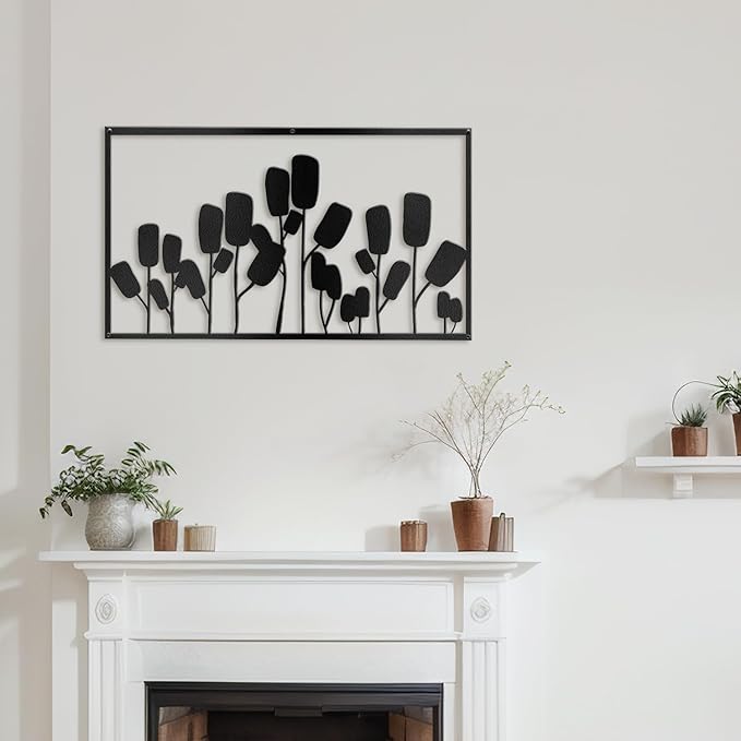 SIGNLEADER Metal Wall Decor Floral Botanical Minimalist Modern Abstract Wall Sculpture Hangings Home Decoration for Living Room, Bedroom, Bathroom, Kitchen, Outdoor - 24" Black