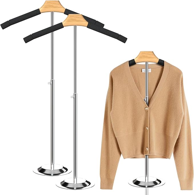 Adjustable T Shirt Display Adult for Vendors 2Pcs,18-31.1 In Flexible Shirt Rack Shoulder Stand, Portable Hanging Black Metal Clothes Display, Hanger Rack for Clothing Dress Garment Coat Retail