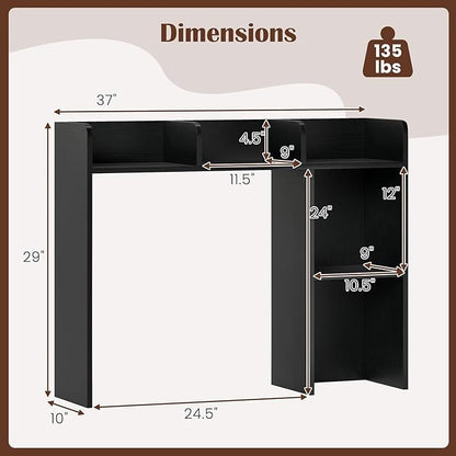 Desk Hutch, Desktop Shelf with 5 Shelves, Desk Bookshelf w/Anti-Toppling Devices, Wood Table Top Bookshelf Organizer, Small Desk Shelf for Study, Office, Dorm (Black, 5 Shelves)