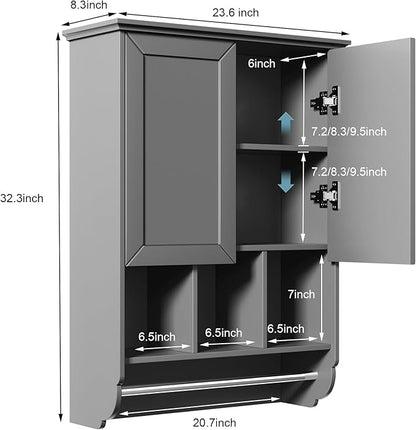 Bathroom Wall Cabinet with Towel Bar,Wooden Medicine Cabinet Adjustable Shelves,23x32 Inch Kitchen Cabinet,Over Toilet Storage Cabinet for Bathroom,Kitchen,Laundry