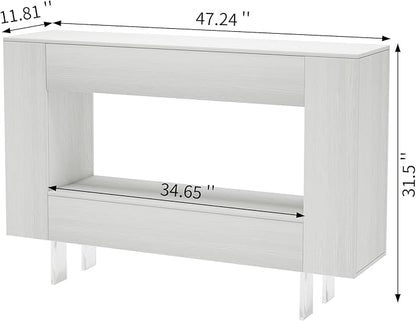 47" Narrow Console Table with Hidden Side Storage Cabinets, Adjustable Shelves, Modern Entryway Sofa Table for Behind The Couch, Living Room, Hallway, White