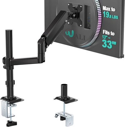 WALI Single Monitor Arm 13-33 Inch, Single Monitor Mount, Vesa Desk Mount up to 19.8lbs Single Monitor Stand with Clamp, VESA 75x75mm or 100x100mm Compatibility(GSDM001), Black