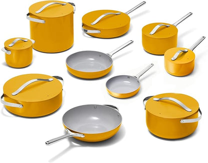 Caraway 24-Piece Nonstick Ceramic Cookware Set - Includes Fry Pans, Sauce, Sauté Pan, Dutch Oven, Petite Cooker, Stir Fry, Rondeau, Stock Pot, Lids & Storage Organizers - Marigold