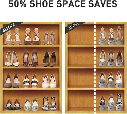 NVGSN Shoe Slots Organizer 20 Pack - Shoe Stackers for a Pair of Shoes, Shoe Storage Shoe Space Savers 50%, 4 Levels Adjustable Thickening expandable Shoe Rack Holders Shoe Organizer for Closet, Grey