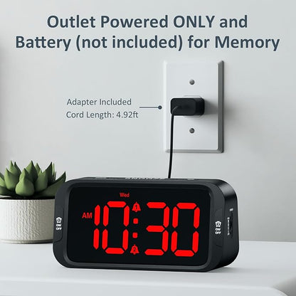 Digital Dual Alarm Clock for Bedroom, Easy to Set, 0-100% Dimmer, USB Charger, 5 Sounds Adjustable Volume, Weekday/Weekend Mode, Snooze, 12/24Hr, Battery Backup, Compact Clock for Bedside(Red)