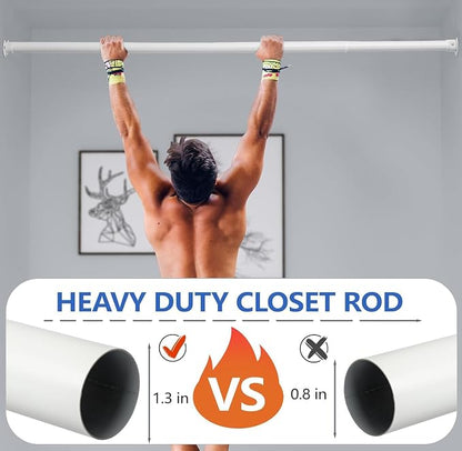 SUTINE Closet Rod, 17 to 82 Inch Closet Rods for Hanging Clothes, Heavy Duty Adjustable Closet Hanging Rod Bar White Closet Poles for Wardrobes, Closet, Bathroom, Windows,1.3 Inch Diameter