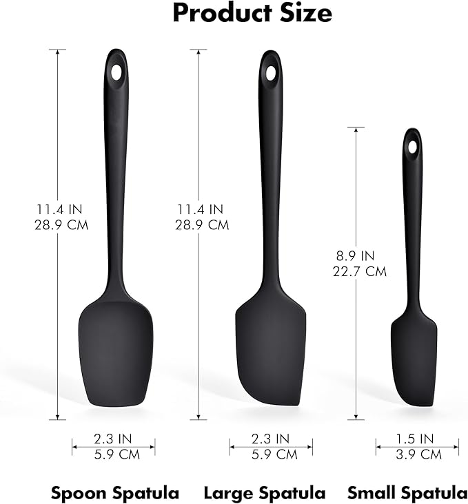 3 Pieces Silicone Spatula Set: Ironberry 600ºF Heat Resistant Food Grade Cooking & Baking Utensils, Kitchen Flexible Nonstick Rubber Scraper for Scraping, Mixing, Scrambling, Flipping (Black)