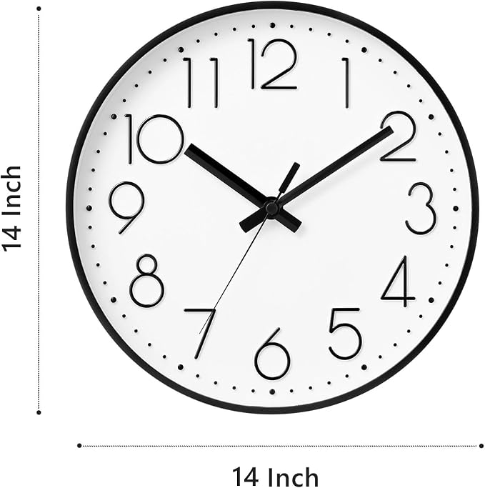 DAXSMY Wall Clock - 14 Inch Silent Non-Ticking Modern 3D Wall Clocks Battery Operated - Decorative Clock for Kitchen, Home Office, Bathroom, Bedroom, Living Room(White)