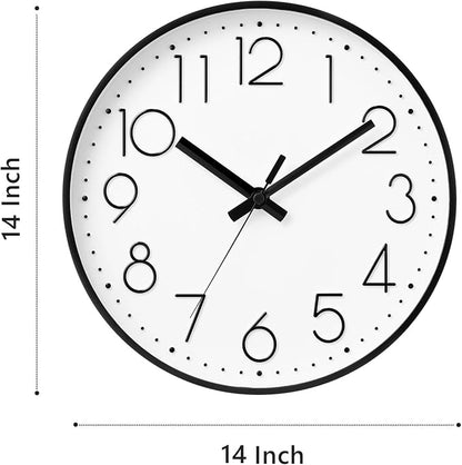 DAXSMY Wall Clock - 14 Inch Silent Non-Ticking Modern 3D Wall Clocks Battery Operated - Decorative Clock for Kitchen, Home Office, Bathroom, Bedroom, Living Room(White)