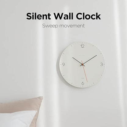mooas Flatwood Wall Clock,12" Non-Ticking Sweep Movement Decorative Battery Operated Wall Clock for Home Living Room Kitchen Bedroom Office School (Simple White)