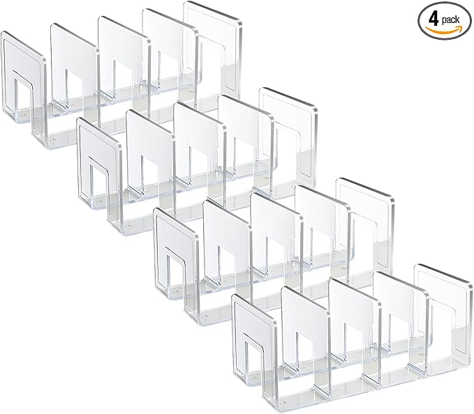 Marte Vanci Clear Acrylic File Sorter, Sturdy Desk File Organizer Shelf Book Holder Purse Handbag Clutch Divider File Folder Rack for Letter Cookbooks Home Office Kitchen Supplies 4 Sections (4 Pcs)