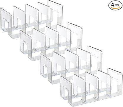 Marte Vanci Clear Acrylic File Sorter, Sturdy Desk File Organizer Shelf Book Holder Purse Handbag Clutch Divider File Folder Rack for Letter Cookbooks Home Office Kitchen Supplies 4 Sections (4 Pcs)