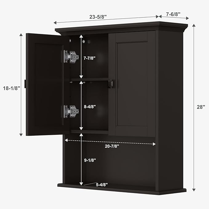 Bathroom Wall Cabinet, Over The Toilet Storage Cabinet Wall Mounted Medicine Cabinet with Build-in Spirit Level Cupboard Adjustable Shelves for Bathroom Laundry Room Kitchen, Espresso