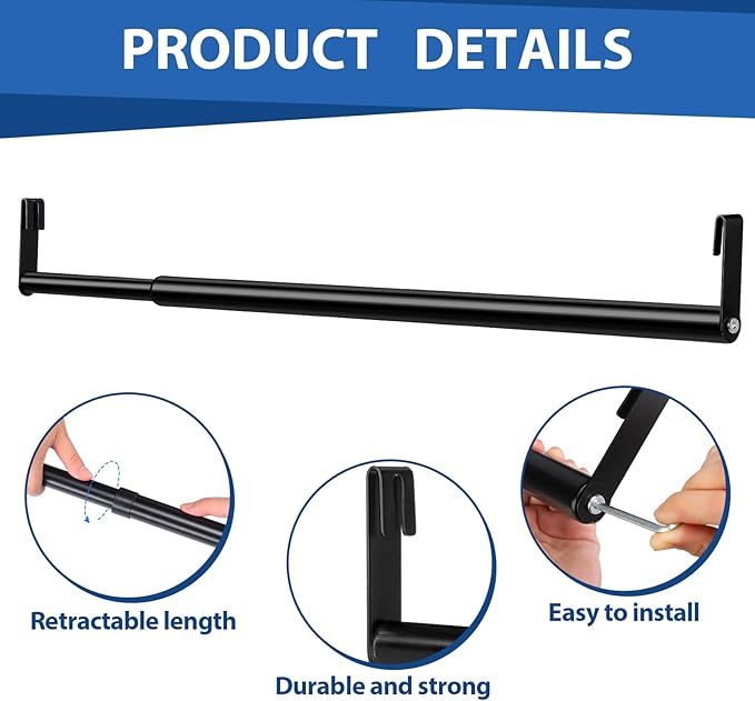 Threehoney Expandable Closet Rod for Wire Shelf Hanging Clothes Adjustable Heavy Duty Closet Hanging Rod Extender Heavy Duty Hanger Bar Metal Poles for Wardrobes Hanger, 1 Pack(24-41 Inch,Black)