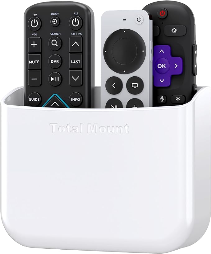 TotalMount Hole-Free Remote Holder – Eliminates Need to Drill Holes in Your Wall (for 2 or 3 Remote Controls – White – Quantity 1)