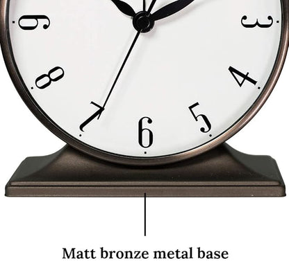 Presentime & Co Lewis Mantel Alarm Clock, Desk and Shelf Clock, Tabletop Decoration, 5.5 x 5 inch, Silent no Ticking, Metal Base, Bronze Finish, Arabic Numeral