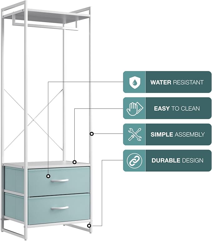 Sorbus Premium Cothing Rack with Drawers - Heavy Duty Wardrobe Closet with Metal Frame & Wooden Top - 70Inch Tall Garment Rack- Lightweight Freestanding Coat Closet - for Hallway, Bedroom