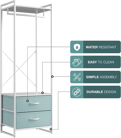 Sorbus Premium Cothing Rack with Drawers - Heavy Duty Wardrobe Closet with Metal Frame & Wooden Top - 70Inch Tall Garment Rack- Lightweight Freestanding Coat Closet - for Hallway, Bedroom