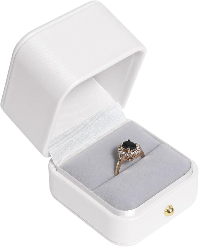 Velvet Ring Gift Box, Small Jewelry Earring Studs Holder Case for Wedding Day, Proposal, Engagement, Anniversary, Ring Display Storage Box for Women Girl (White S)