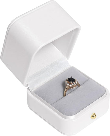 Velvet Ring Gift Box, Small Jewelry Earring Studs Holder Case for Wedding Day, Proposal, Engagement, Anniversary, Ring Display Storage Box for Women Girl (White S)