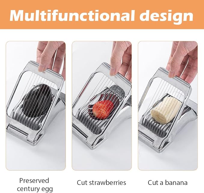 Egg Slicer for Hard Boiled Eggs, Aluminum Alloy Cutter with Cleaning Brush, 9.65 x 2.76 x 4.92 in, for Eggs, Strawberries, Mushrooms and Soft Foods, Silver