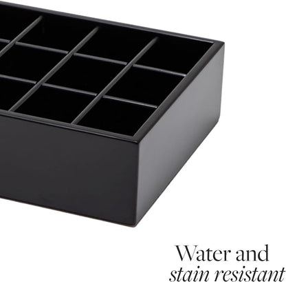 GOBAM Bamboo Closet Drawer Organizer, 15 Compartments - Drawer Divider & Storage Box for Ties, Bras, Briefs, Socks & Jewelry - Storage Organizer for Dressing Room & Bedroom - Black
