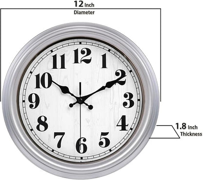 JENLYSTIME 12 Inch Retro Wall Clock Silent Non Ticking Battery Operated Movement Easy to Read Wall Clocks Decorate for Bedroom Living Room Kitchen Office(Silver)