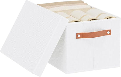 YheenLf Fabric Storage Box with Lid, Foldable Storage Bin for Shelves, Decorative Closet Organizer with Handles, White, 15 x 9.8 x 8.3 Inch,1-Pack
