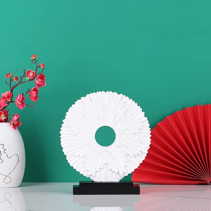 White Home Decor Sculpture, Unique Round line Statue, Modern Home Decor, Decorative Panel Statue for Living Room tv Cabinet, Office, Coffee Table, Dining Table Center White Decor