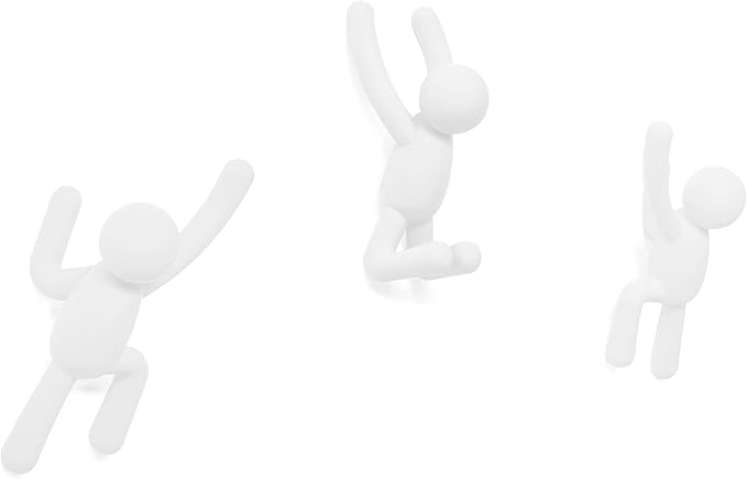 Umbra Buddy Wall Hooks – Decorative Wall Mounted Coat Hooks for Hanging Coats, Scarves, Bags, Purses, Backpacks, Towels and More, Set of 3, White