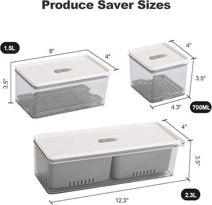 Lille Home The Stackable Produce Saver Set keeps fruits and vegetables fresh longer. With removable drain trays, these BPA-free bins are ideal for refrigerators, cabinets, and pantries
