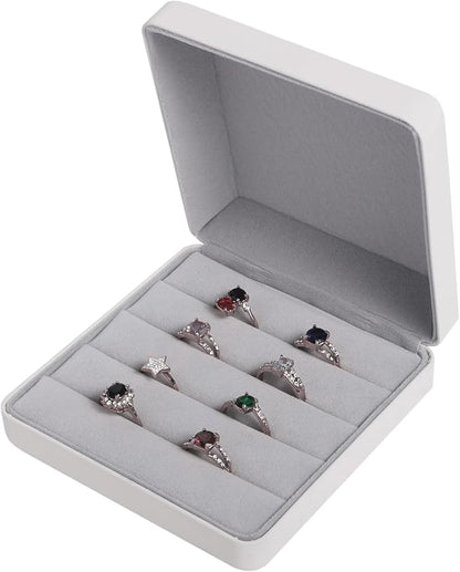Small Ring Organizer Box, Portable Jewelry Rings Display Collector Case, Jewelry Ring Tray holder Showcase. Modern Rings Storage Boxes Fit for Women, Girl for Travel (White)