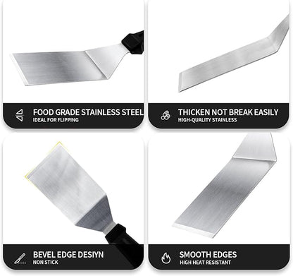 Metal Spatulas for kitchen Use, 3 PCS Professional Serving Spatula with Heat Resistant Handle, Stainless Steel Spatula Ideal for Pancakes, Eggs, Griddle Scraper, BBQ or Desserts
