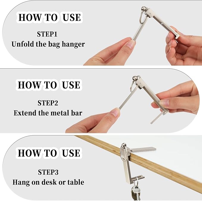Purse Hook for Table, Instant Bag Purse Hook Hanger Holder for Table Desk Folding Handbag Table Hook Hanger for Women Mobile Phone Stand Holder(Platinum)