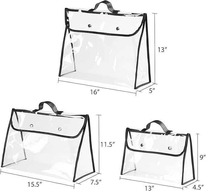 Univivi 6 Pack Dust Bags For Purses and Handbags,Clear Dust Covers Bag Organizer Closet Organizer System,Bedroom Handbag Organizer, With Magnet Button & Leather Handle (3 Size)