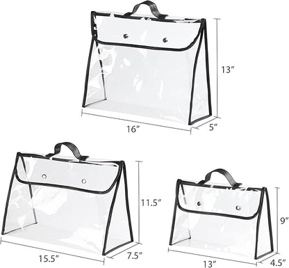 Univivi 6 Pack Dust Bags For Purses and Handbags,Clear Dust Covers Bag Organizer Closet Organizer System,Bedroom Handbag Organizer, With Magnet Button & Leather Handle (3 Size)