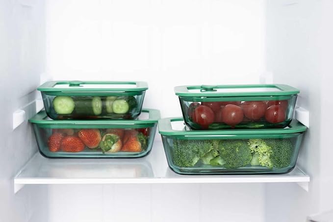 Crispa Teal Glass Food Storage Containers [8-Piece Set] Premium Silicone Lids, 100% Plastic-Free Non-Toxic Meal Prep Containers - (4) 40oz & 20oz Glass Tupperware - Leakproof, Freezer/Oven Safe