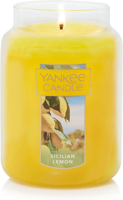Yankee Candle Sicilian Lemon Scented Classic 22oz Large Jar Single Wick Candle Over 110 Hours of Burn Time Perfect for Home Decor Parties and Gifts