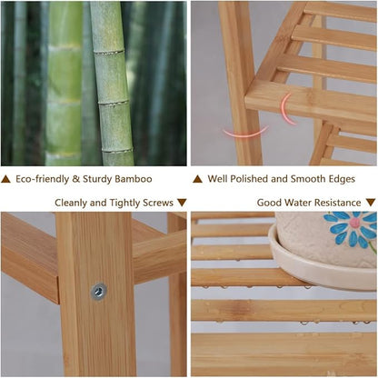 Ufine Bamboo Garment Rack 6 Tier Storage Shelves Clothes Hanging Stand with Side Hooks, Heavy Duty Clothing Rack Portable Wardrobe Closet Organizer