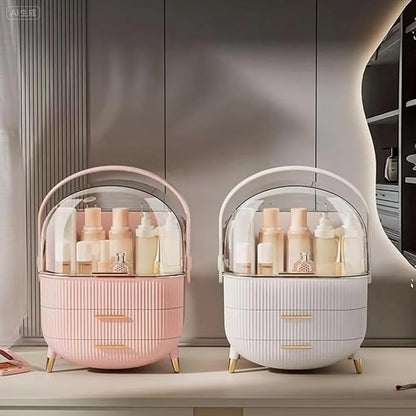 Makeup Organizer and Storage for Bathroom Vanity Countertop, Portable Travel Cosmetic Display Cases with Lid and Drawers, Gift for Women and Girls -Pink