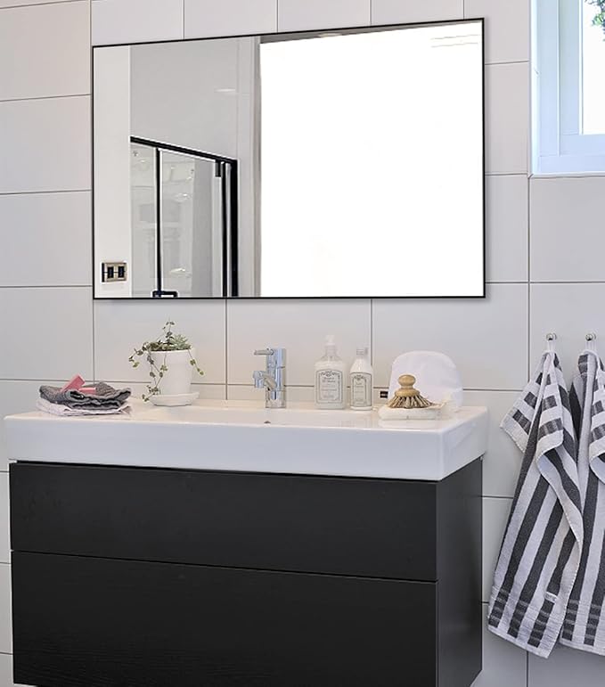H-A Modern Simple Black Frame 40x24Inch Mirror for Bathroom, Bedroom, Living Room Hanging Horizontal or Vertical(All Black)