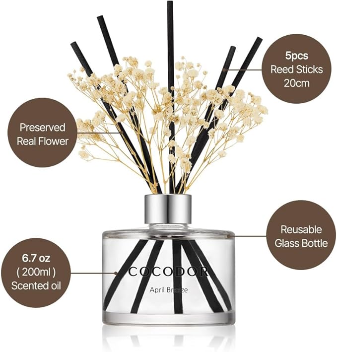 COCODOR Preserved Flower Reed Diffuser/Flower Garden/6.7oz/1Pack / Home Fragrance Scent Essential Oil Stick Diffuser for Bedroom Bathroom Home Decor