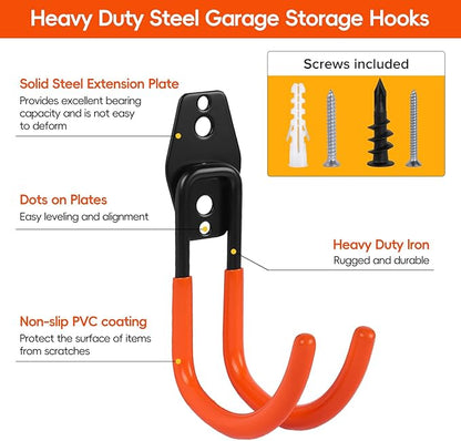 Donext Garage Hooks 6 Pack Heavy Duty Steel Utility Hooks for Hanging, Wall Mount Garage Storage Hooks for Tools, Ladders, Hanging Bikes, Bulky Items, Orange