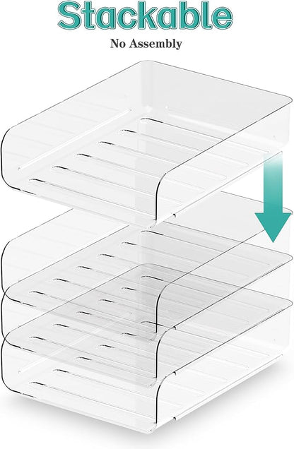 (4pcs Pack) HKeeper Stackable Paper Trays,Letter Tray Organizer,Office Desktop Organizer,A4 Paper Holder,Supplies Magazine,File Documents,Receipts(Clear,Regular)