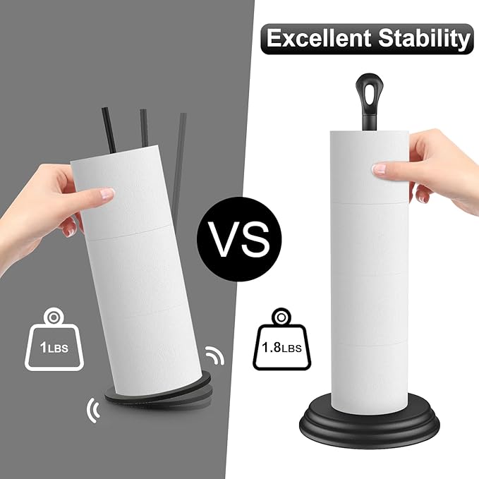 KASUNTO Toilet Paper Holder with Rustproof, Metal Free Standing Toilet Paper Stand Storage for Bathroom, Tissue Paper Roll Holder for Bathroom Accessories (Black)