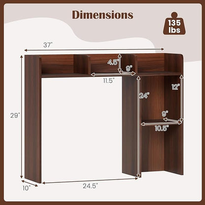 Desk Hutch, Desktop Shelf with 5 Shelves, Desk Bookshelf w/Anti-Toppling Devices, Wood Table Top Bookshelf Organizer, Small Desk Shelf for Study, Office, Dorm (Walnut, 5 Shelves)
