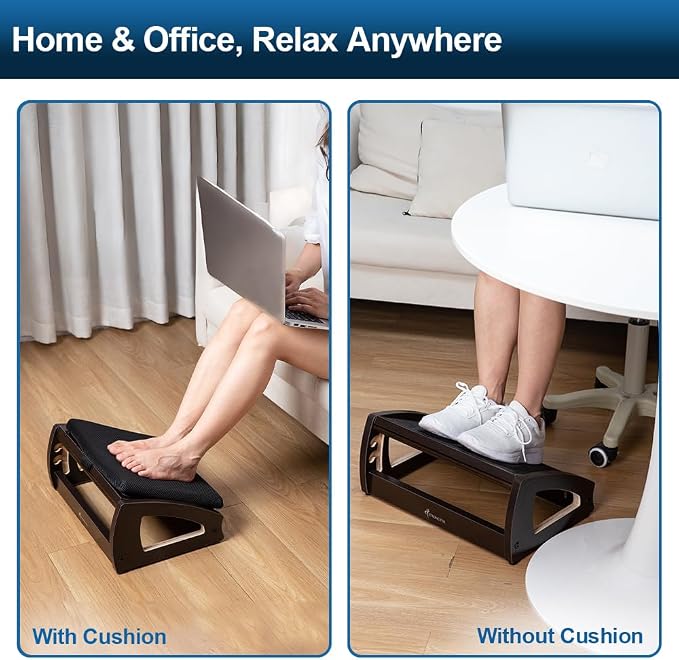 StrongTek Wood Ergonomic Footrest - 4-Angle Adjustable Foot Stool for Desk, Office Footrest, Anti-Slip Foot Stand for Under Desk, Enhances Posture, Promotes Blood Circulation, Easy Assembly (Espresso)