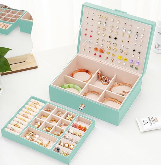 QBestry Girls Jewelry Box for Earrings Jewelry Organizer Box Teen Girls Earrings Organizer Jewelry Box Earring Holder Organizer Stud Earring Box for Girls Womens Jewelry Case Organizer Teal