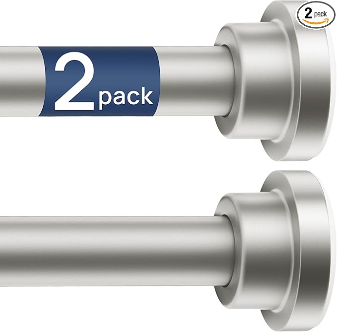 ENJOYBASICS 2 Pack Adjustable Spring Tension Curtain Rods 32 to 54 Inches, Stainless Steel Nickel Shower Rod No Drilling for Window, Bathroom, Closet, Room Divider, 7/8" Diameter
